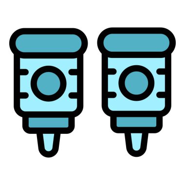 Mürekkep tüpü simgesi ana hat vektörü. Sanat yazıcısı. Lazer onarım rengi düz