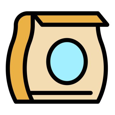 Çipler simge taslak vektörünü paketler. Yemek çantası. Paket çipi rengi düz