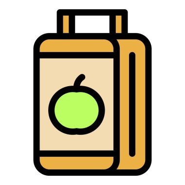 Meyve kutusu simgesi ana hatları vektörü. Atıştırmalık. Yiyecek poşeti rengi düz