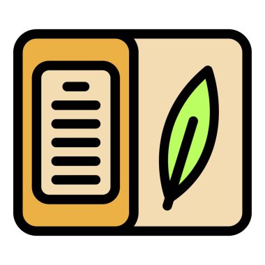 Çay kutusu ikonu ana hatları vektörü. Atıştırmalık. Yiyecek poşeti rengi düz