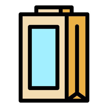 Paket simgesi ana hat vektörü. Atıştırmalık. Yiyecek poşeti rengi düz