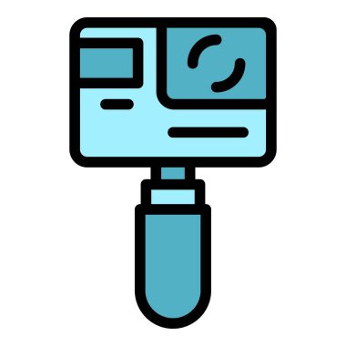 Kamera simgesi ana hatlı vektörle ilgilen. - Hava aracı. Şehir casusu rengi düz