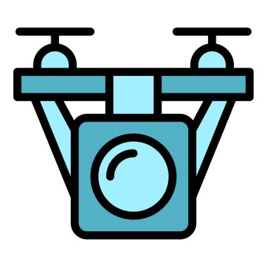 Orman İHA ikonu ana hat vektörü. Casus kontrolü. Kamera hava rengi düz