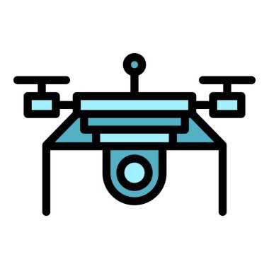 Tekno İHA simgesi ana hat vektörü. Hava kamerası. Hava casusu rengi düz