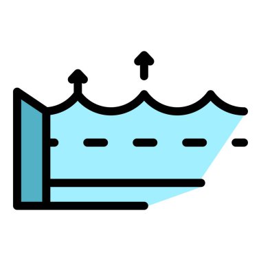 Deniz seviyesi yükselme ikonu ana hat vektörü. Küresel iklim Ocena sel rengi düz