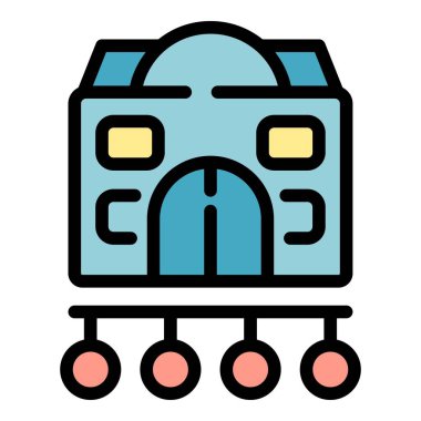 Çevrimiçi eğitim okulu ikonu ana hatları vektörü. İşletme. Bilgisayar öğrenme rengi düz