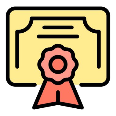 Mezuniyet diploması ikon ana hatları vektörü. Eğitim sistemi. Çevrimiçi yönetim rengi düz