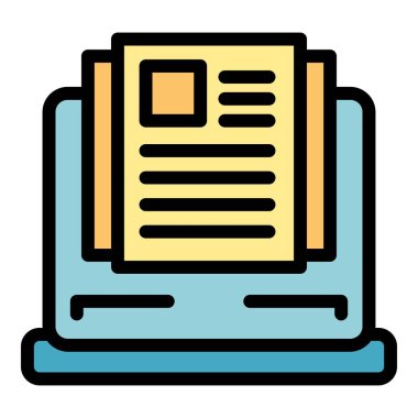 Çevrimiçi gazete ikonu ana hatları vektörü. Bilgisayar yazılımı. Eğitim sistemi rengi düz