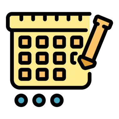 Takvim eğitim ikonu ana hatları vektörü. Online eğitim. Bilgisayar öğrenme rengi düz