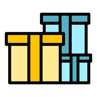 Hediye kutusu ikon ana hatlı vektörü ödüllendirir. Online program. Vip deneyim rengi düz