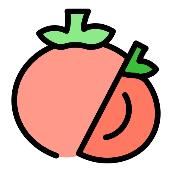 Tomaten Veganes Essen Symbol Umrissvektor Vegetarische Ernährung Öko Frucht Farbe — Stockvektor