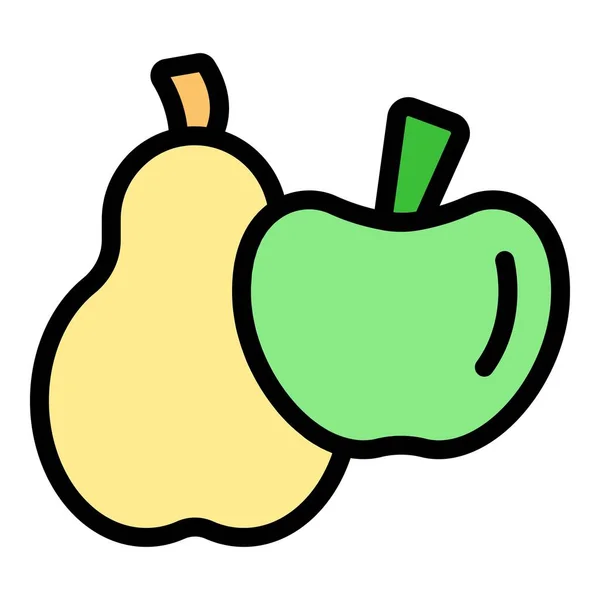ビーガン梨リンゴアイコンアウトラインベクター エコフリー 食品ダイエットカラーフラット — ストックベクタ