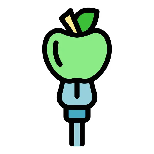 生态素食苹果图标轮廓矢量 吃免费的色泽平坦 — 图库矢量图片