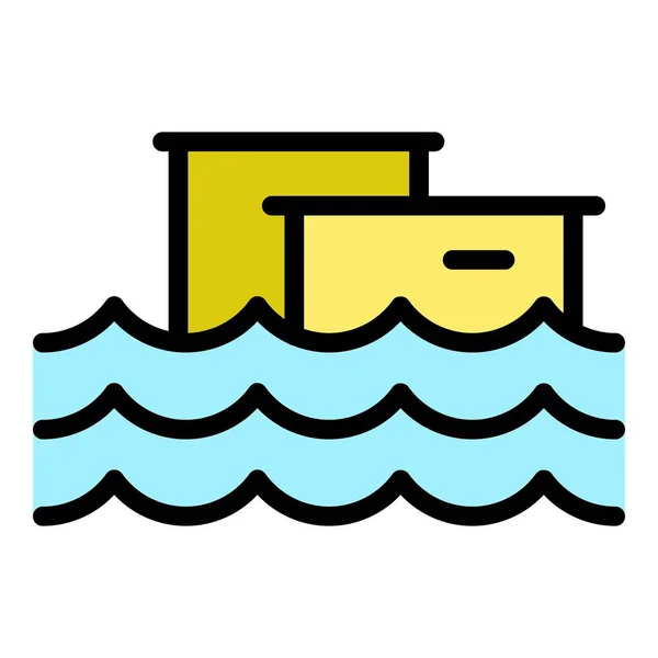 Вектор Контуру Піктограми Міського Потопу Рівень Моря Глобальна Кольорова Квартира — стоковий вектор