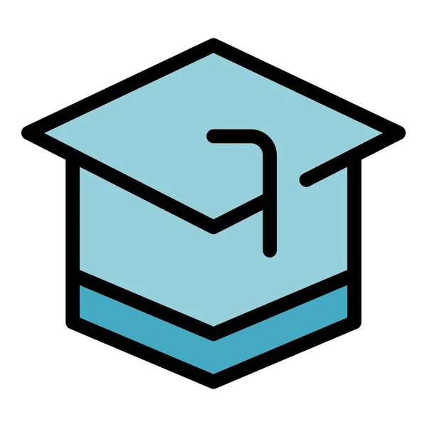 Graduierung Hut Symbol Umrissvektor Online Bildung Schule Lernen Farbe Flach — Stockvektor