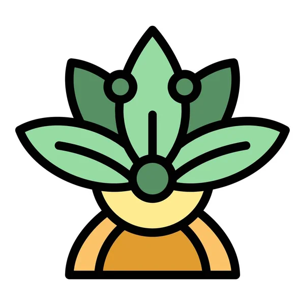 Lotusblume Symbol Umrissvektor Florales Element Yoga Pflanzenfarbe Flach — Stockvektor