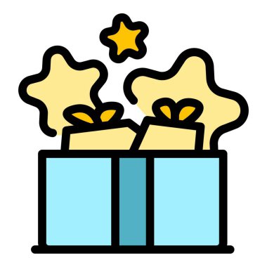 Hediye kutusu simgesi ana hatlı vektörü ödüllendir. Telefon kartı. Yardım servisi renk düzlüğü