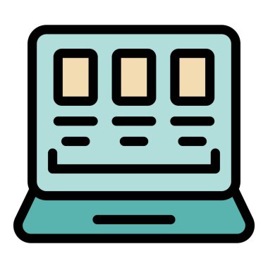 Laptop hr simgesi ana hatları vektörü. Boş bir iş. Sandalye şirketi rengi düz