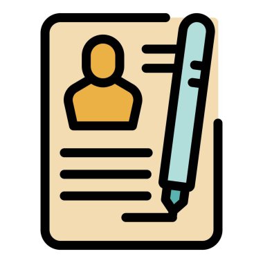 CV işe alım simgesi ana hatları vektörü. Takım görevi. Ofis görüşmesi rengi düz