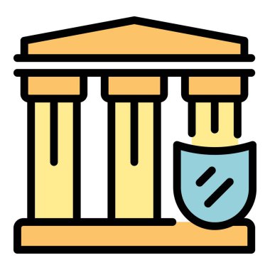 Mahkeme patent simgesi ana hatları vektörü. Yasal mülk. İçerik bilgisi rengi düz