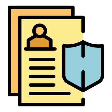 Veri içeriği simgesi ana hatları vektörü. Hukuk patenti. Yasal özellik rengi düz