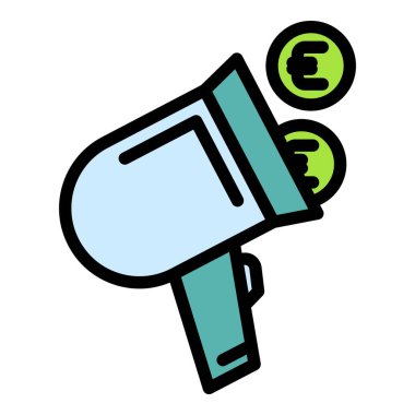 Charity megafon ikonu ana hatları vektörü. Sosyal mali durum. Para yardım rengi düz