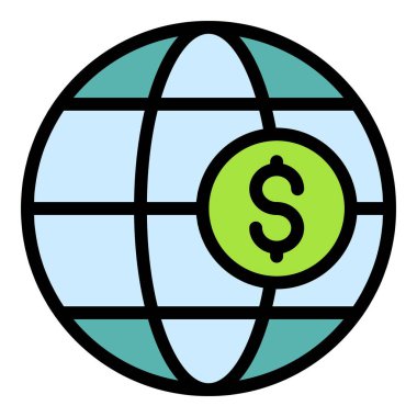 Küresel bağış ikonu ana hatları vektörü. İnsanlara yardım etmek. Sosyal yardım rengi düz