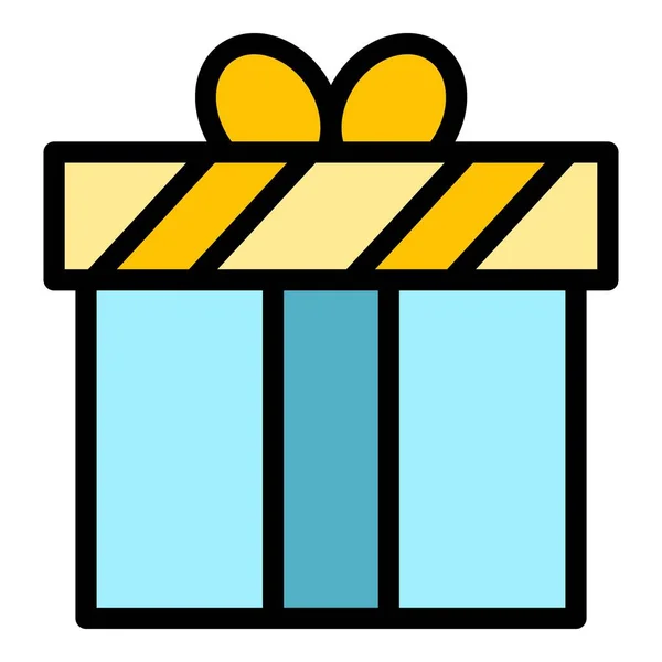 Karton Geschenk Box Symbol Umrissvektor Treueprogramm Kundenservice Farbe Flach — Stockvektor