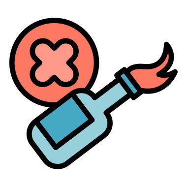 İtfaiye şişesi şiddet ikonu ana hat vektörü. Zorba çocuk. Okul istismarı rengi düz