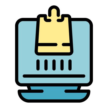 Uygulama çevrimiçi depolama simgesi ana hatları vektörü. Satış dükkanı. Müşteri hediye rengi düz