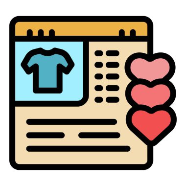 Çevrimiçi istek listesi ana hatları vektörü. Mağaza listesi. Sevgi rengini düzleştir