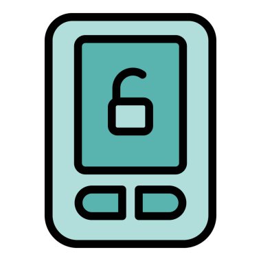 Araba alarmı görüntü ikonu ana hat vektörü. El anahtarı. Sistem otomatik renk düzlüğü