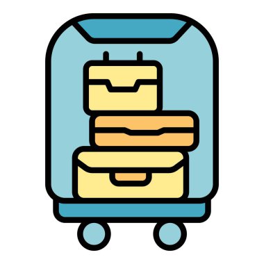 Havaalanı bagaj tramvayı ikon ana hat vektörü. Otel bavulu. Araba yolculuğu rengi düz