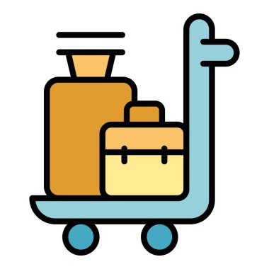 Havaalanı tramvay ikonu ana hat vektörü. Bavul bagajı. Seyahat arabası rengi düz