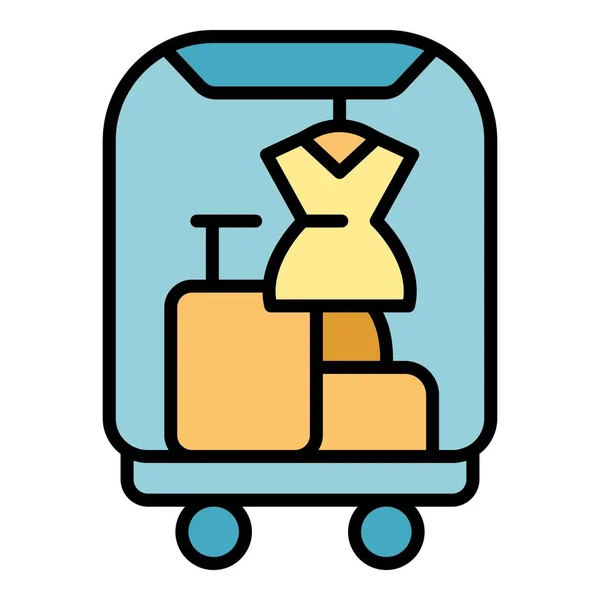 Woman Luggage Trolley Icon Outline Vector Suitcase Cart Carry Holiday — Stock Vector