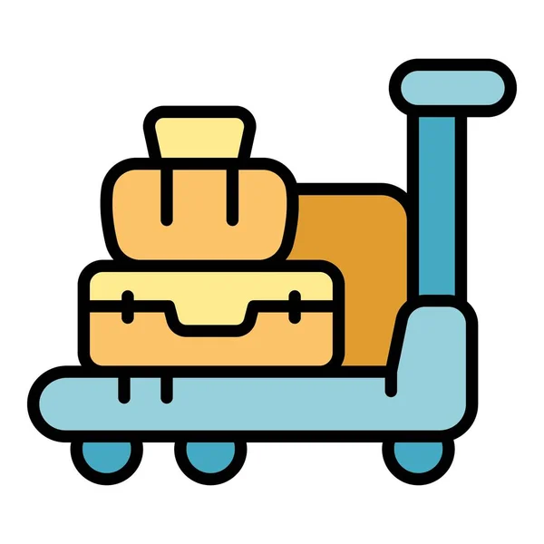 Carry Bag Trolley Icon Outline Vektor Reisewagen Hotel Gepäck Farbe — Stockvektor