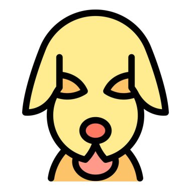 Gülümseyen köpek ikonu ana hatları vektörü. Köpek evcil. Hayvan köpek rengi düz