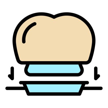 Crown diş implantı ikonu ana hat vektörü. Diş hekimi. Bakım rengi düz