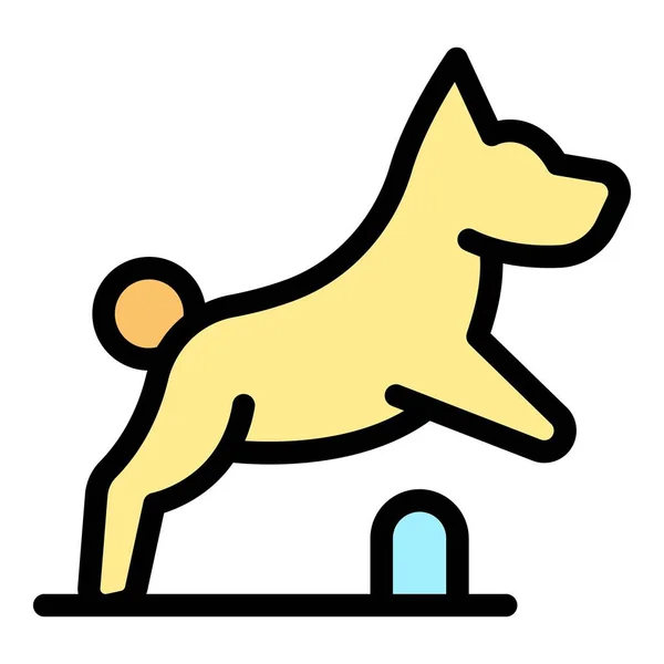 ドッグジャンプアイコンアウトラインベクター ペット ウォーク 子犬の動物の色フラット — ストックベクタ