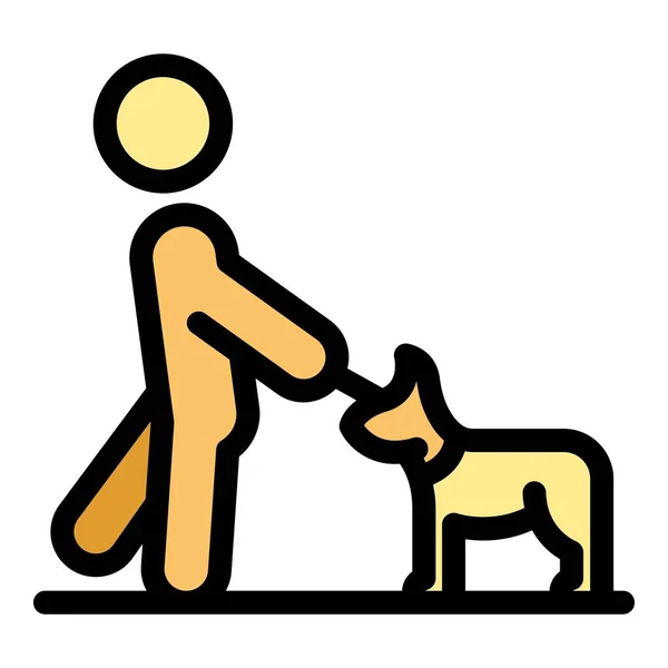 Hombre Perro Paseo Icono Contorno Vector Cachorro Mascota Perro Canino — Archivo Imágenes Vectoriales