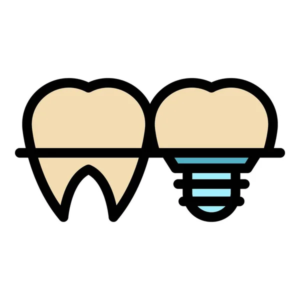 Umrissvektor Für Zahnimplantate Mundpflege Zahnspange Farbe Flach — Stockvektor