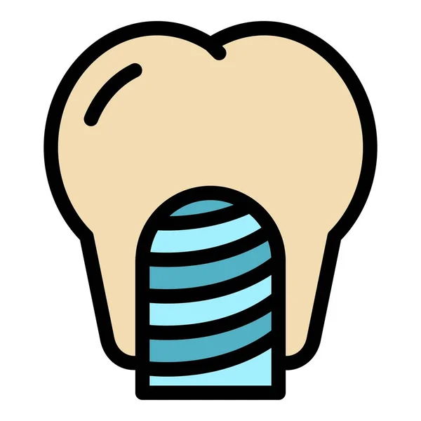 Krone Implantat Symbol Umrissvektor Zahnzahn Pflege Orale Farbe Flach — Stockvektor