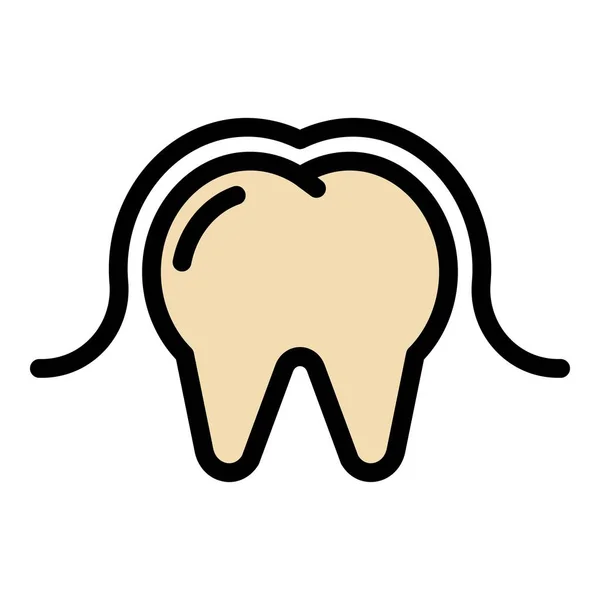 歯のブレースアイコンアウトラインベクトル 口頭による中絶 歯科インプラントカラーフラット — ストックベクタ
