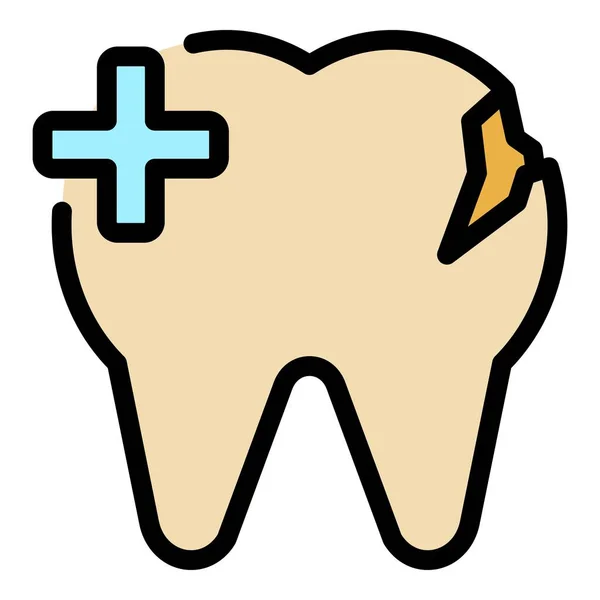 Вектор Контура Значка Зубного Восстановления Зубной Имплант Цвет Короны Стоматолога — стоковый вектор