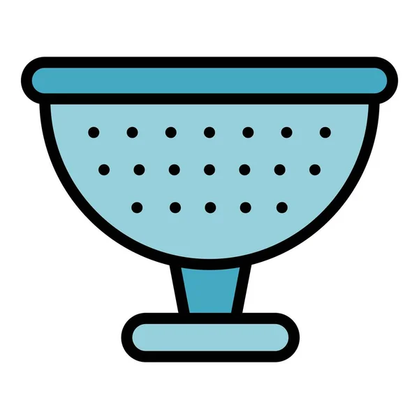 Strainer Colander Icon Outline Vector Kitchen Sieve Hand Tool Color — Stock Vector
