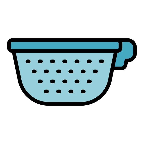 Drain Colander Icon Outline Vector Cooking Sieve Strainer Pasta Color — Stock Vector