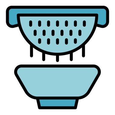 Kevgir simgesi taslak vektörünü elemek. Mutfak aletleri. Makarna el rengi düz