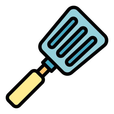 Kitchenware spatula ikon ana hatları vektörü. Mutfak yemekleri. Utensil çırpma rengi düz