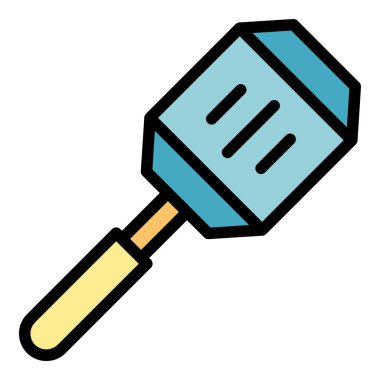 Pul spatula simgesi ana hatları vektörü. Mutfakta. Bbq çatal bıçak rengi düz