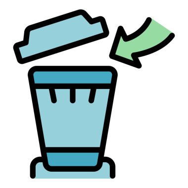 Çöp kutusu simgesi ana hatları vektörü. Çöp torbası. Çöp tenekesi düz